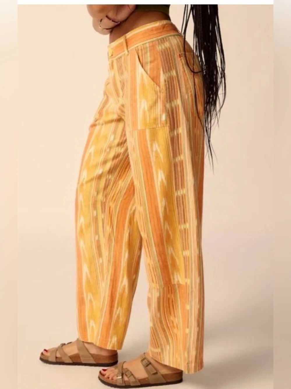 Urban Outfitters BDG Rae Linen Printed Cargo Pants Orange Multi